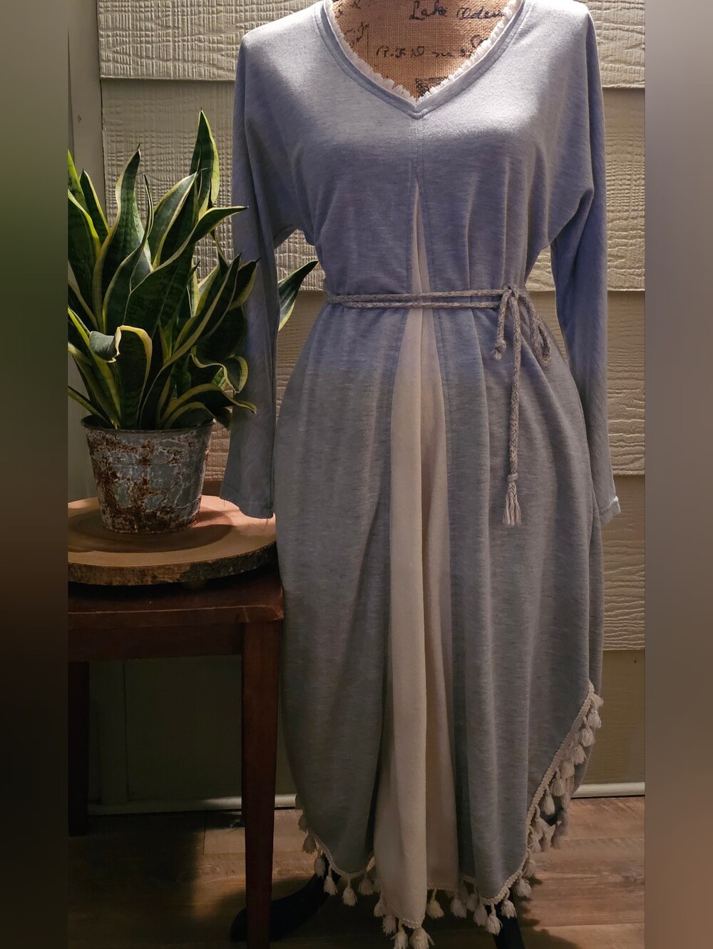 Hem & Thread Cotton/Linen Tassled Lounge Dress (L)